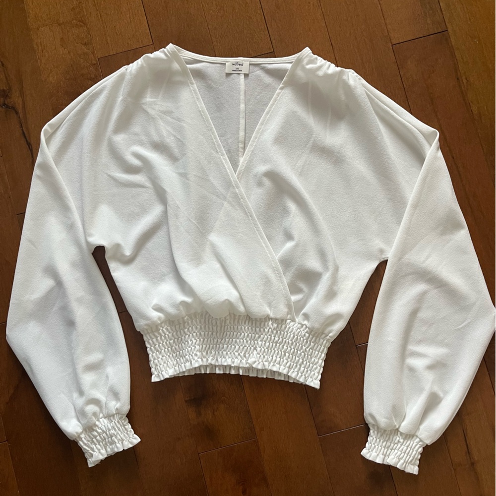 Wilfred by Aritzia White Smocked Waist Romantic Boho Soft Blouse Top XXS - Picture 2 of 8
